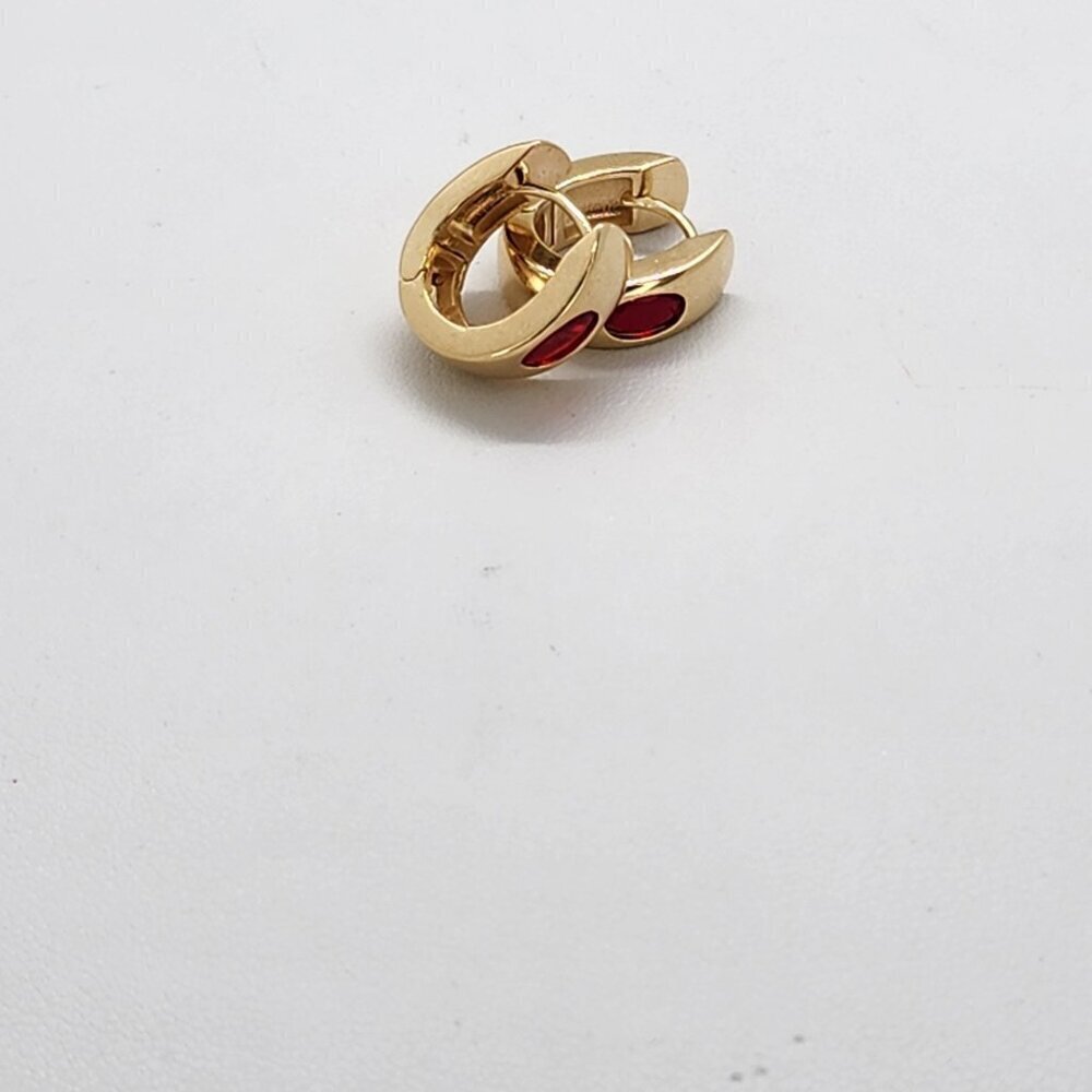 Brand New Brazilian 18k Gold Filled Red Gemstone Huggy Earrings - Picture 5 of 7